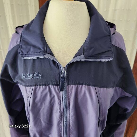 O38 Columbia purple/navy hooded zip-up utility jacket gathered waist activewear - Picture 2 of 11